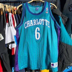 VTG 90s NBA CHARLOTTE HORNETS EDDIE JONES #6 JERSEY SIZE 48 XL